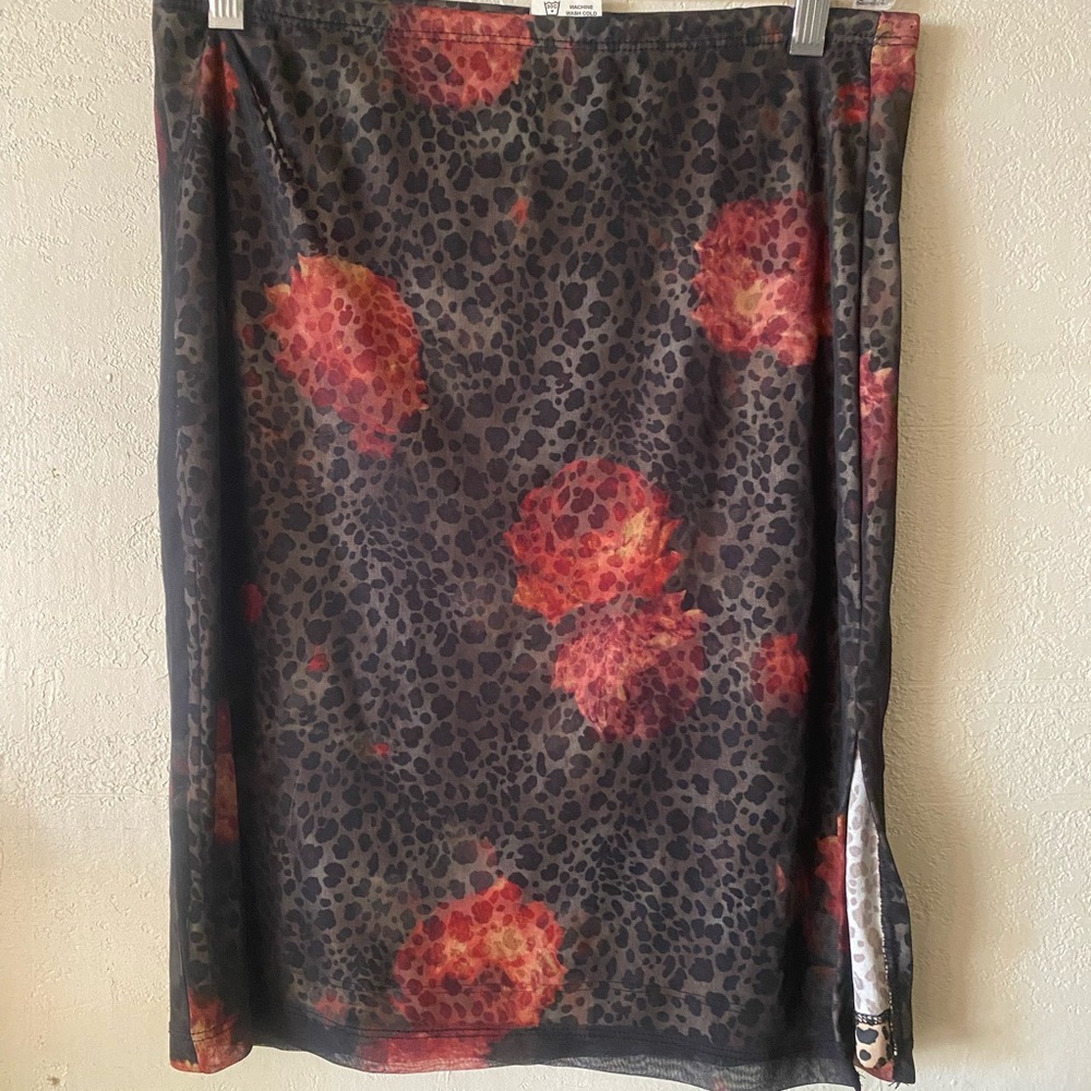 Leopard Print Skirt with Red Flowers